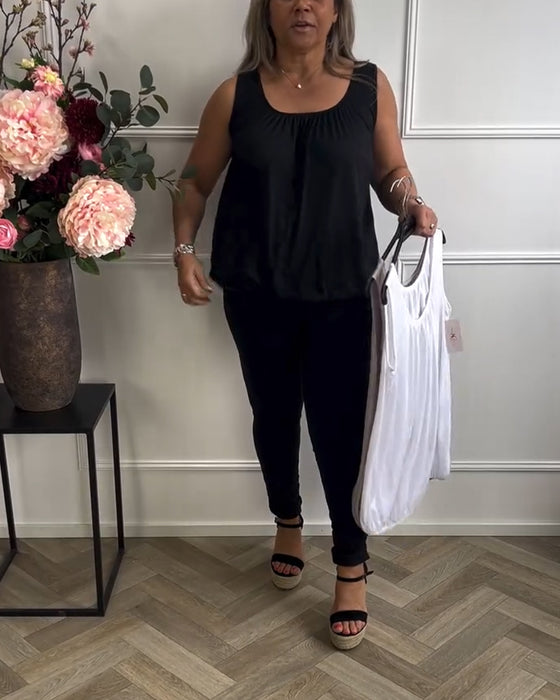 Sleeveless Solid Color Pleated Tank Top