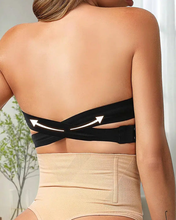 Strapless Seamless Side Closure Criss Cross Bra Top