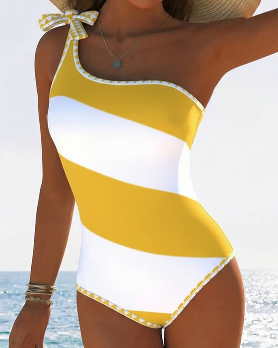 Color-Blocked Striped One-Piece