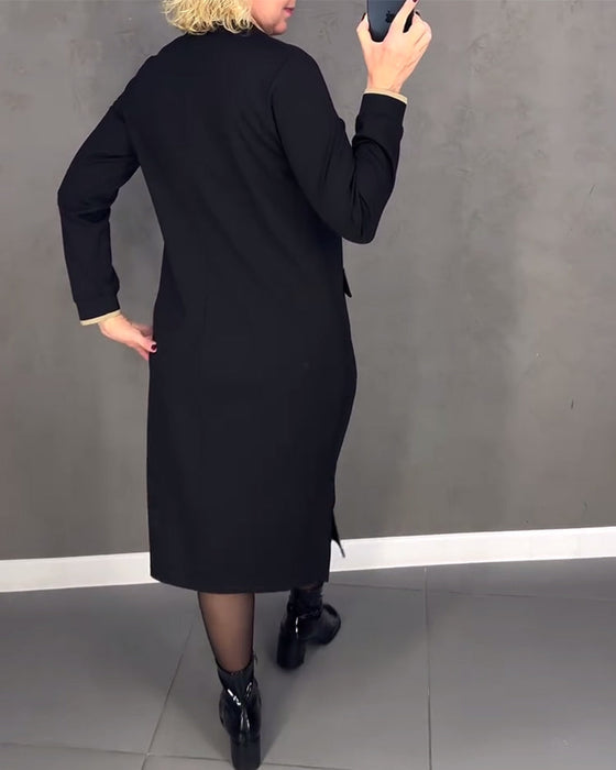 Stand collar contrast zipper shift dress