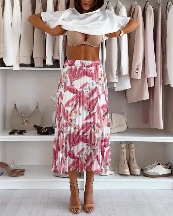 Accordion Pleated Floral Skirt