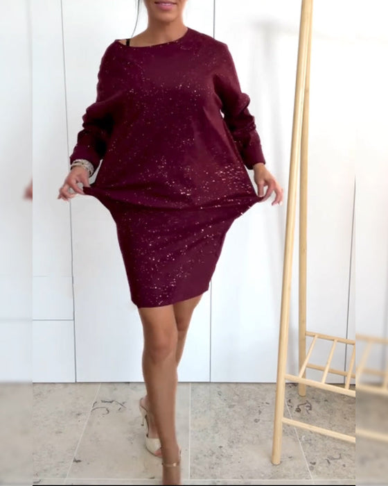 Round Neck Fine Glitter Fashion Dress
