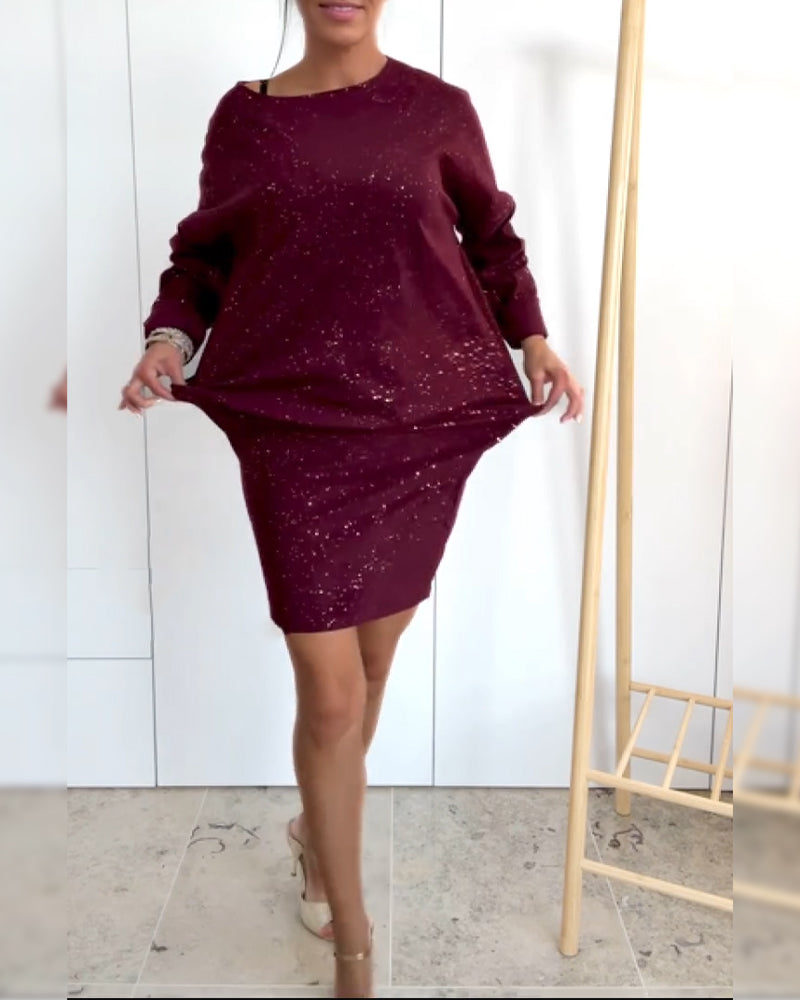 Round Neck Fine Glitter Fashion Dress