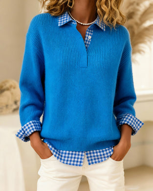 Solid Color Plaid Patchwork Pullover