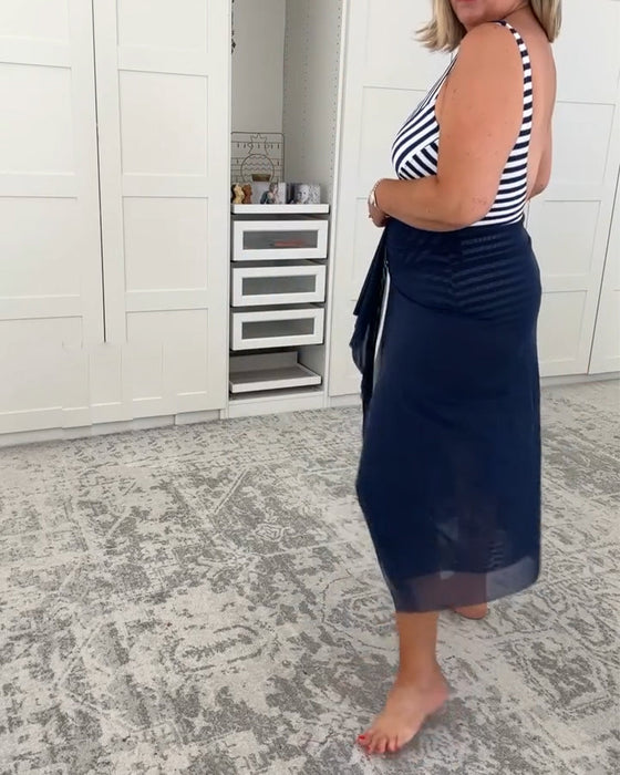 U-Neck Striped One-Piece Swimwear Set