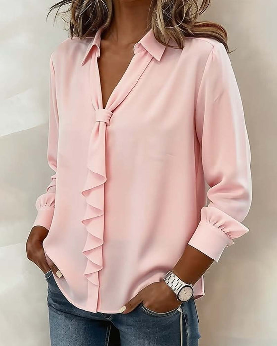 Ruffle Tie Long Sleeve Blouse