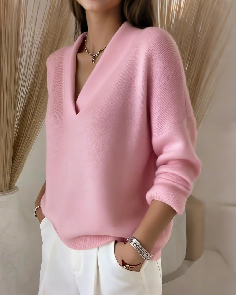 Casual Solid Color V-Neck Pullover