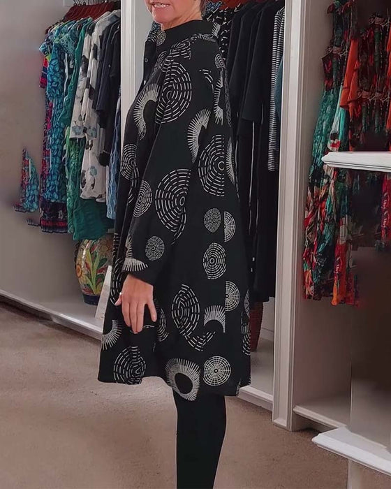 Geometric print lapel casual dress
