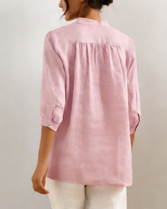 Casual Cotton Solid-Color V-Neck Blouse