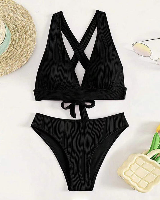 Solid color deep V sexy bikini