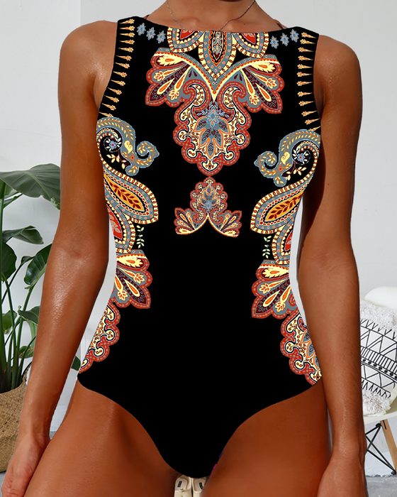 Paisley Sleeveless One-Piece Swimsuit