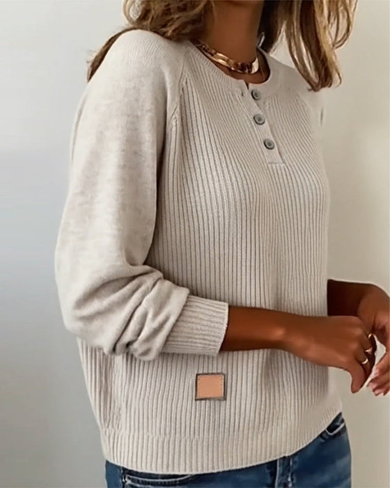 Stylish Button Raglan Sleeve Pullover