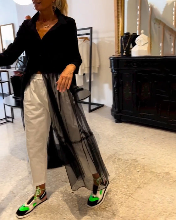 Fashionable Flowy Mesh Long Shirt