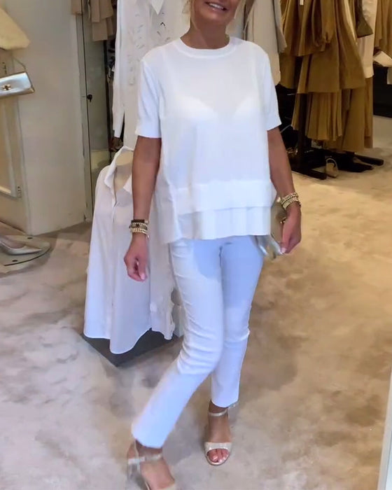 Pleated Solid Color Loose Shirt