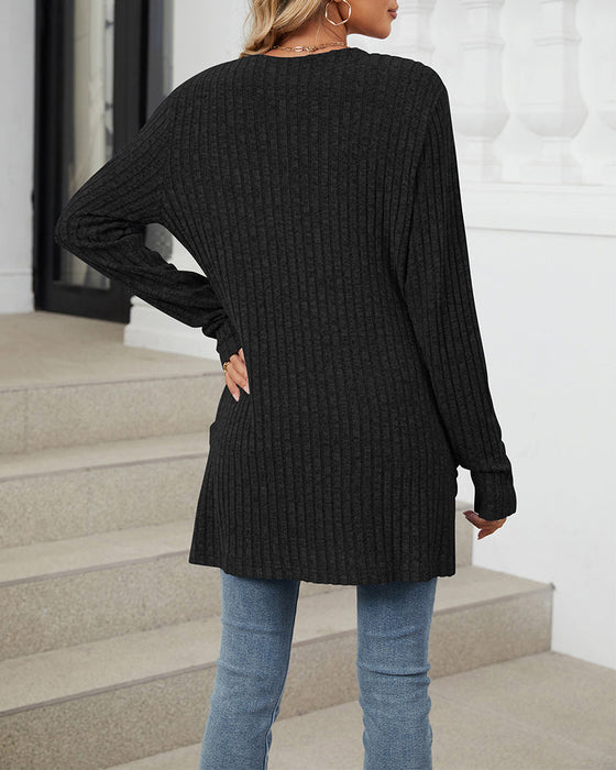 Casual solid color pocket long sleeve cardigan