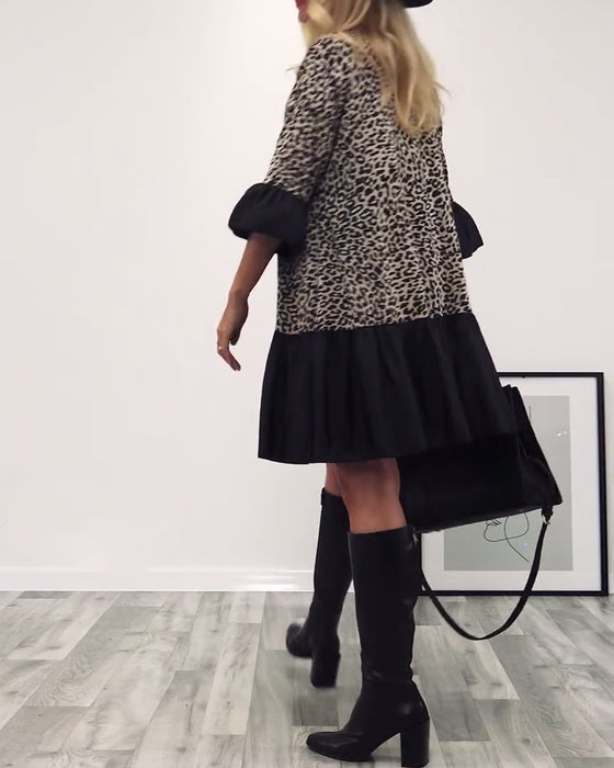 Leopard print ruffled casual dress