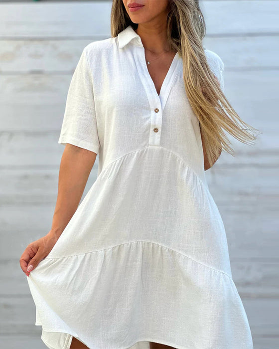 Solid color comfort lapel button dress