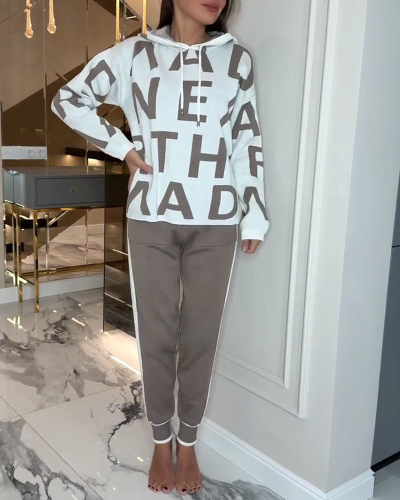 Hooded Letter Fashion Two-Piece Set