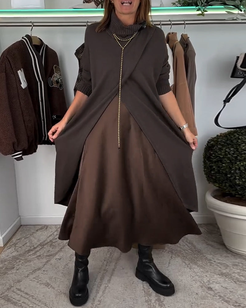 Fashion solid color high collar slit pullover