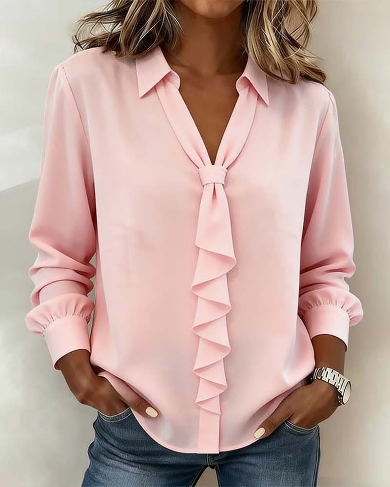 Ruffle Tie Long Sleeve Blouse