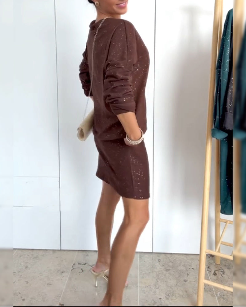 Round Neck Fine Glitter Fashion Dress