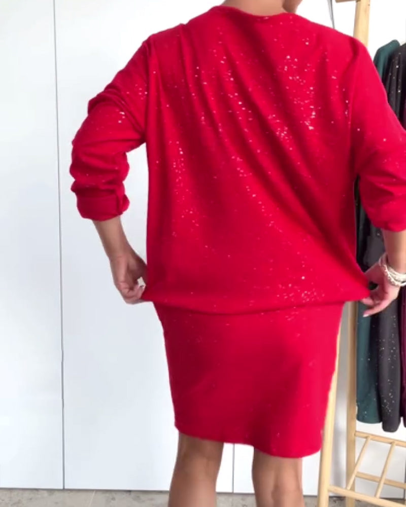 Round Neck Fine Glitter Fashion Dress