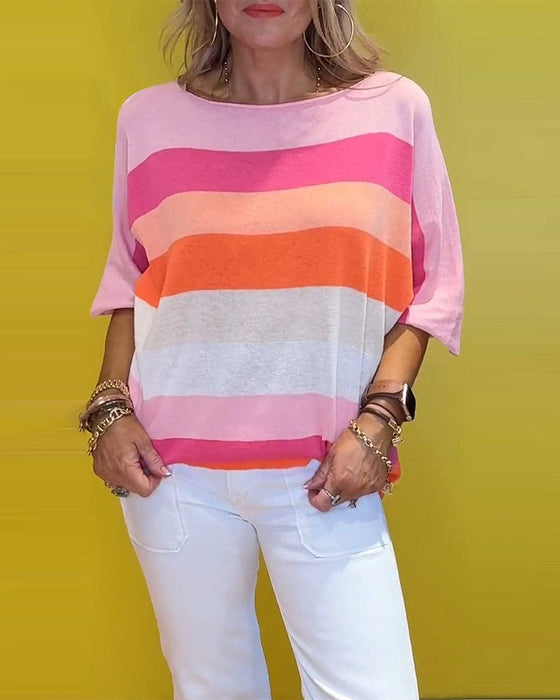 Round Neck Striped Printed T-Shirt