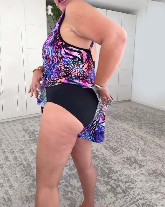 V-Neck Colorful Print One-Piece Swimsuit