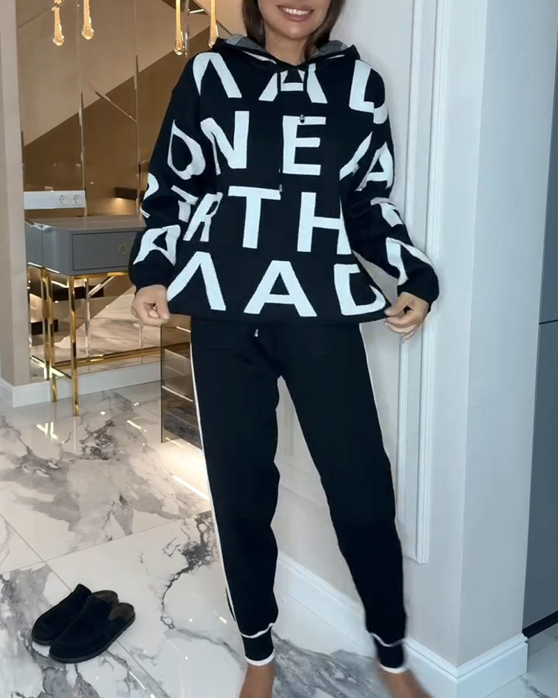 Hooded Letter Fashion Two-Piece Set