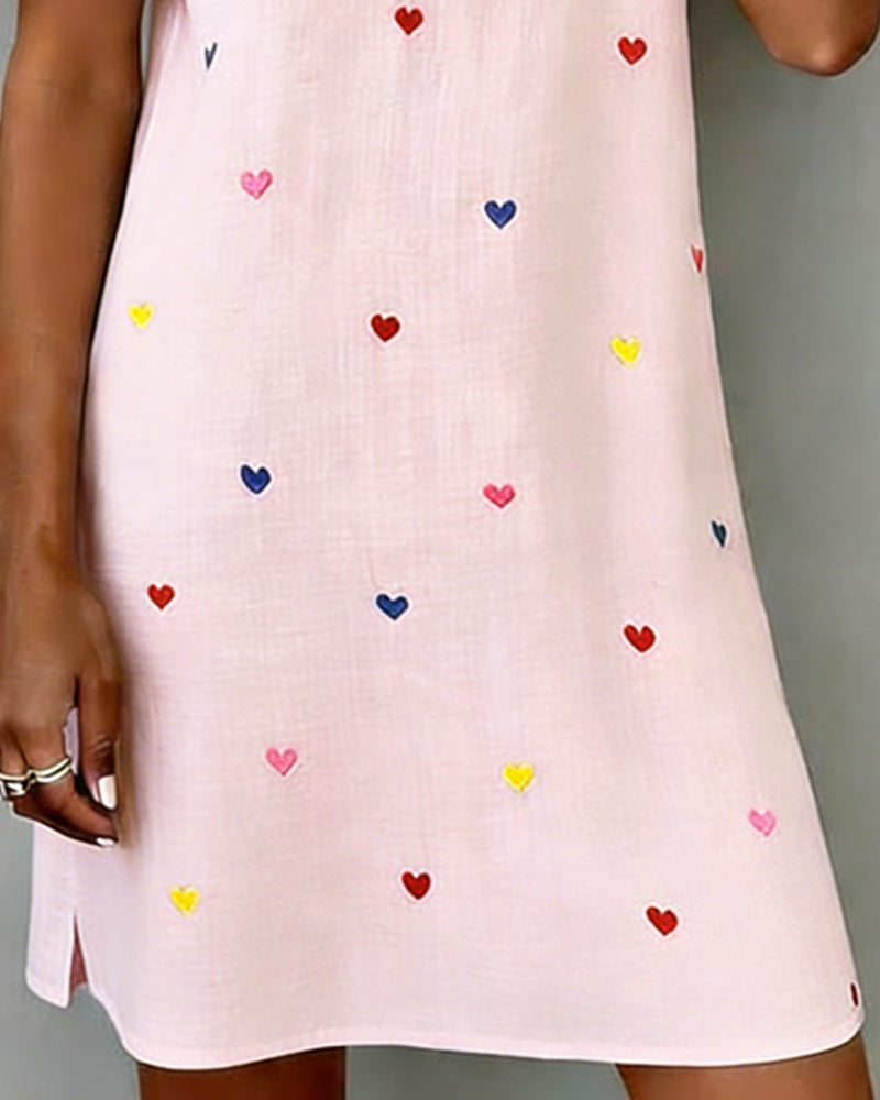 Colorful Heart Print V-Neck Dress