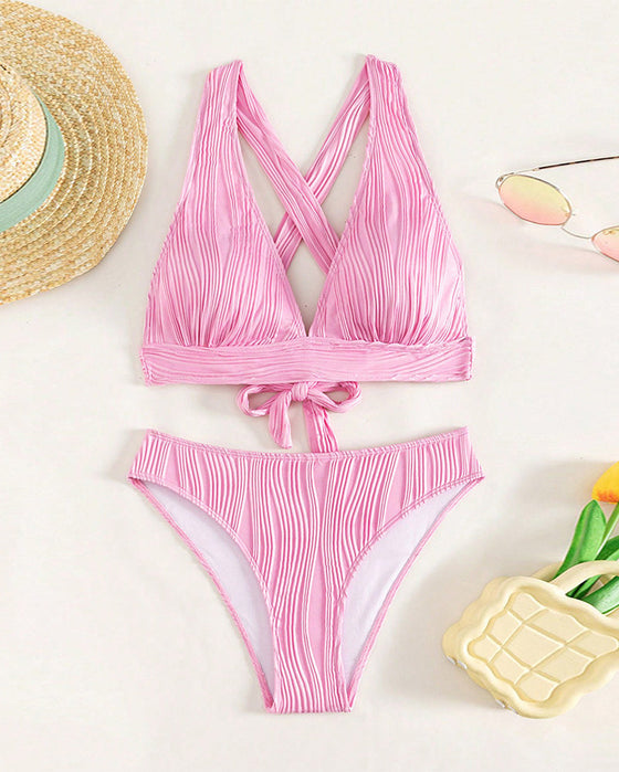 Solid color deep V sexy bikini