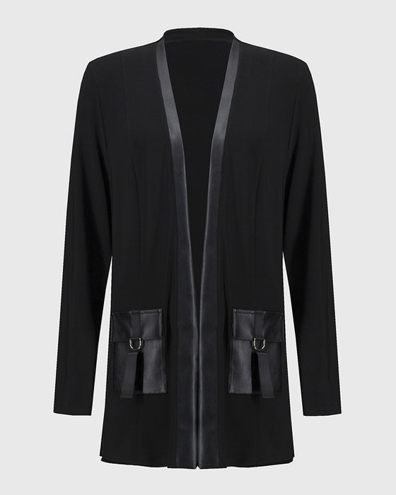 Fashion solid color patchwork pocket coat