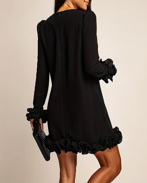 Puff Sleeve Straight Flower Bud Dress