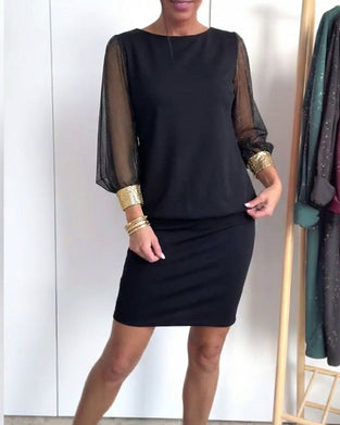 Tulle Color-Blocking Long Sleeve Dress