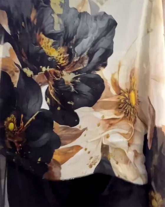 Long-Sleeved Irregular Large Flower Print Blouse
