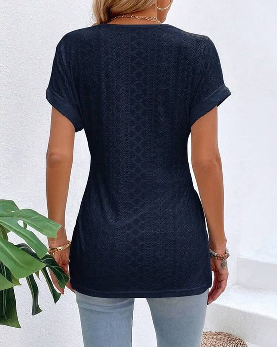 V-Neck Contrast Cutout Blouse