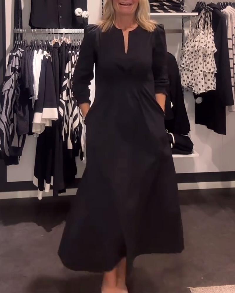 Puff Sleeve Waisted A-Line Dress