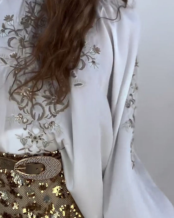 Pullover Printed Balloon Sleeve Blouse