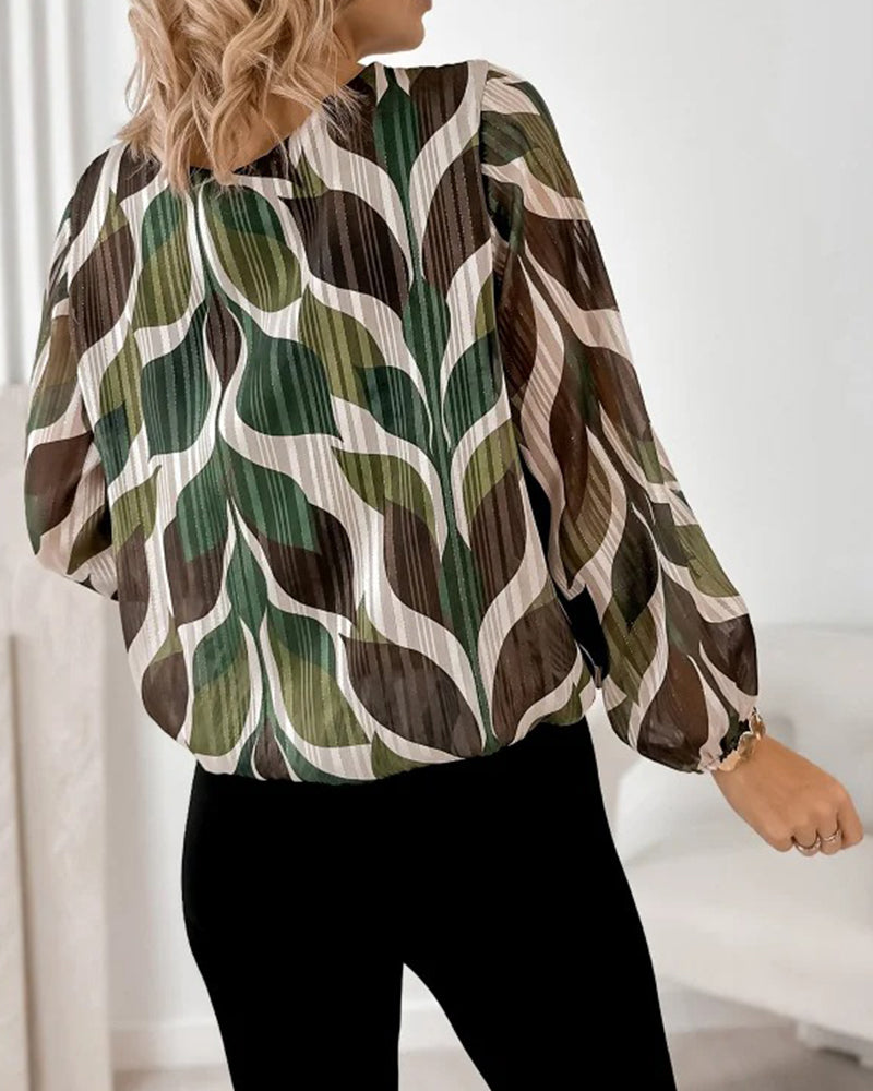 Lantern Sleeve Round Neck Blouse