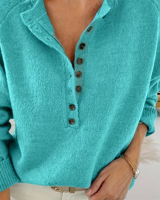 Solid color single breasted casual pullover sweater